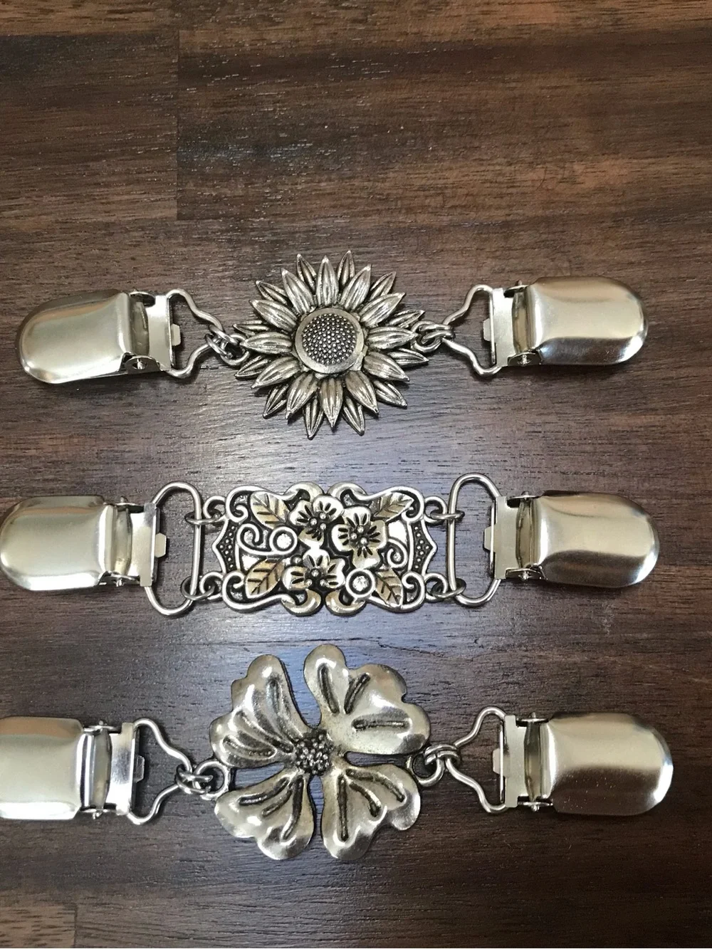 Vintage Sweater Shawl Back Dress Cinch Clips Lot of 3 Silver Tone